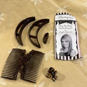 Bumpits Hair Volumizing Leave-In Inserts 3 Piece / Tortoise Clip / Double Comb.